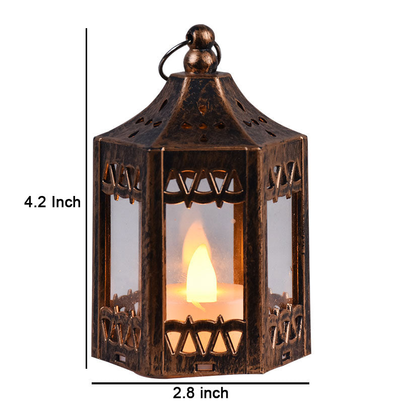 LED Candle Hexagon Hut Small Lantern Hanging and Centerpiece Decor