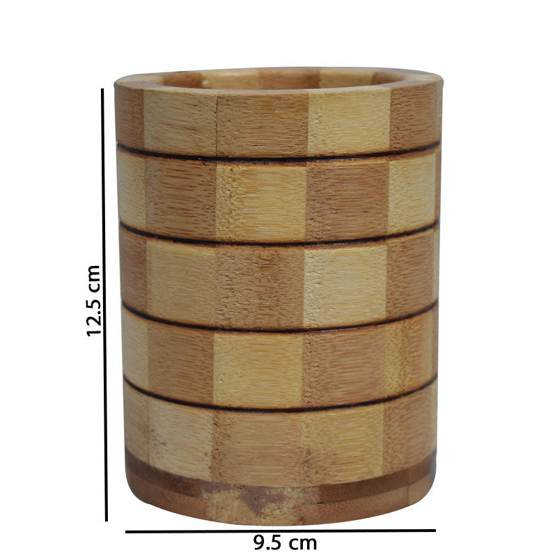 Checks Design Round Bamboo Tableware Cutlery Utensils Holder