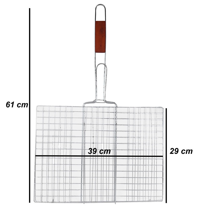 BBQ Hand Grill For Fish and Chicken 39 X 29cm Basket With Wooden Handle