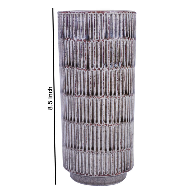 Ridged Textured Cylinder Shape Ceramic Home Decoration Flower Vase