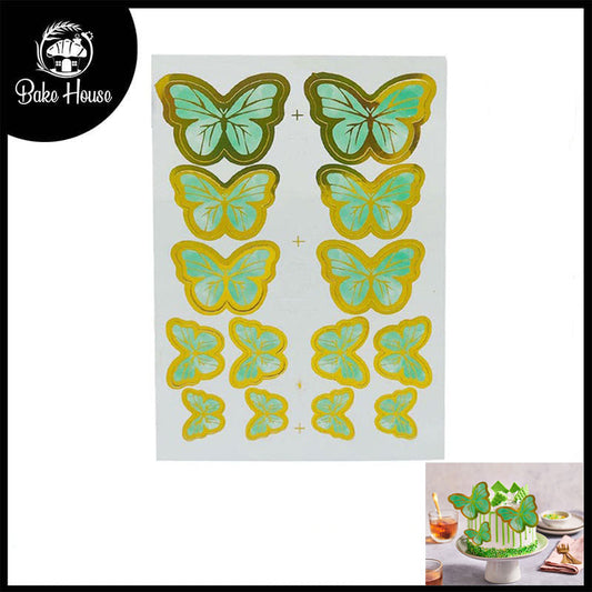 Green Color Butterflies Cake Topper 14 Pcs Pack