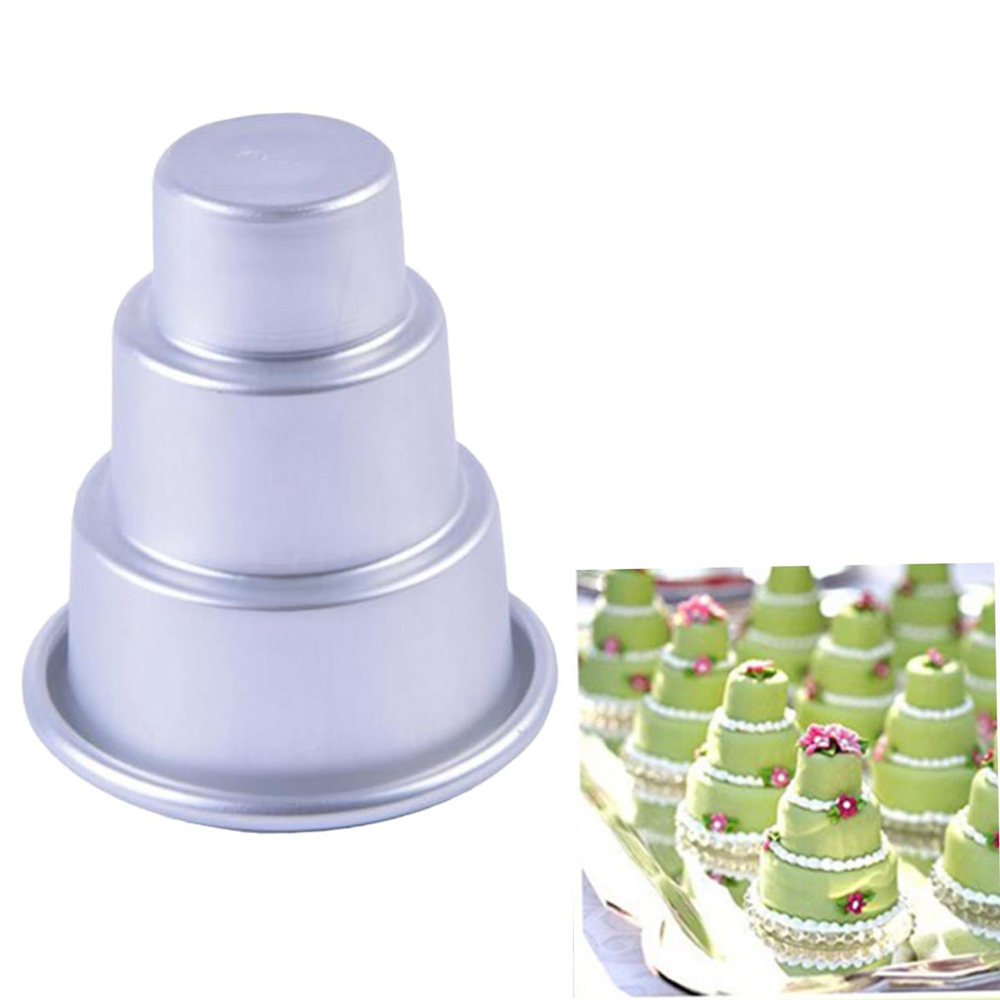 Mini 3 Tier Cake Shape Baking Mold Aluminium Medium 7.5cm